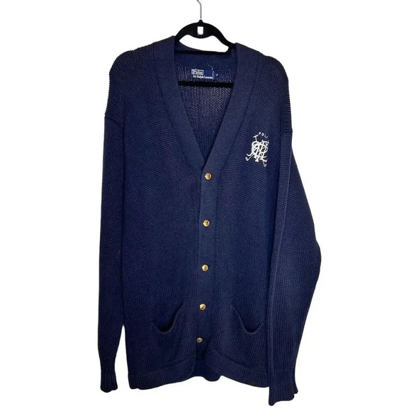 Polo Ralph Lauren Men's Vintage Blue Cardigan Sweater Size M Gold Buttons - Picture 1 of 13